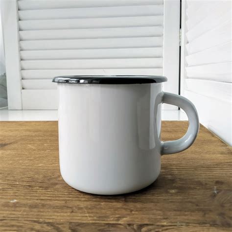 Download Camping mug enamel metal tin cup rustic camp mockup silver rim mock